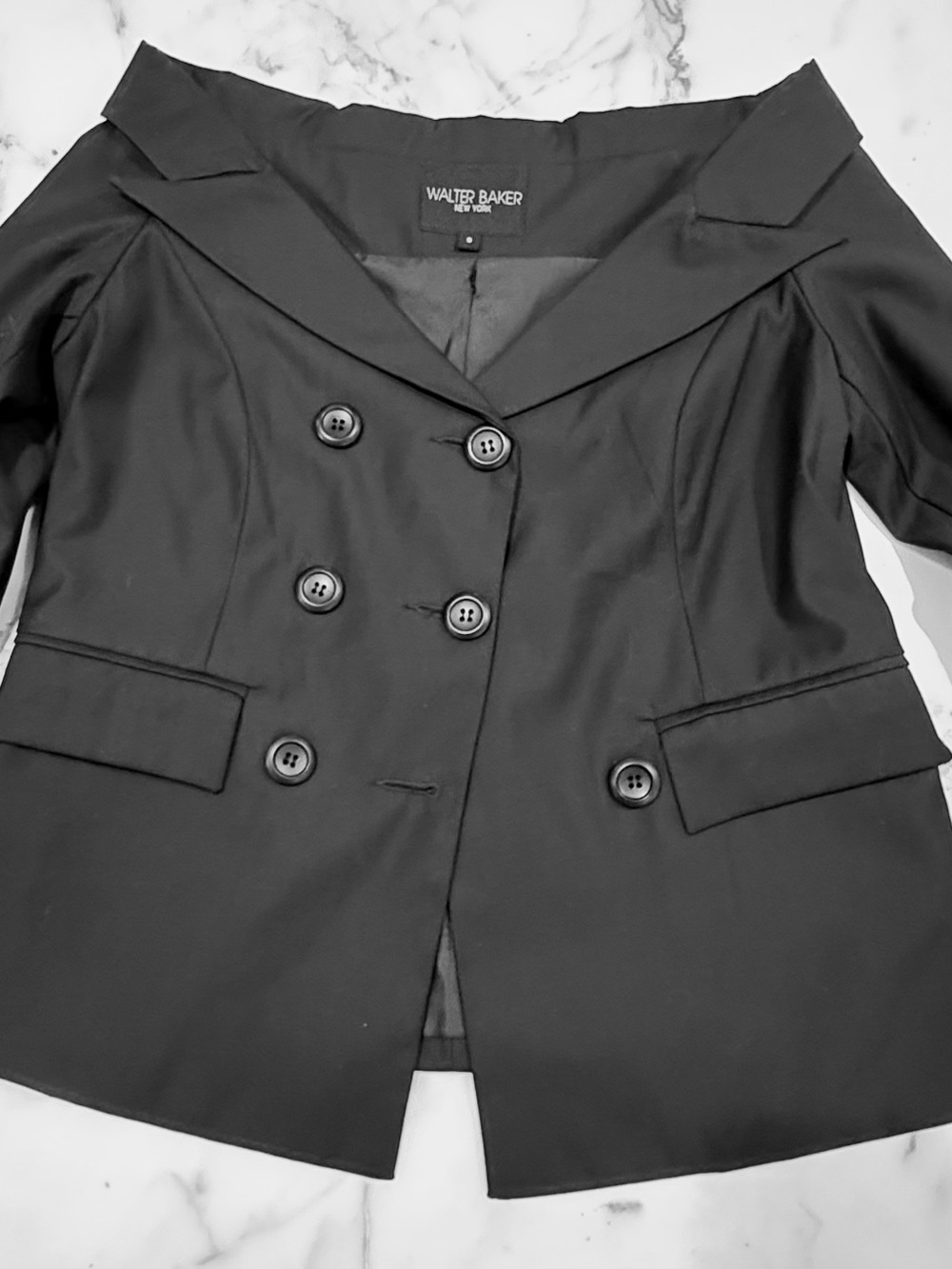 Walter Baker Black Double-Breasted Blazer with Notched Collar